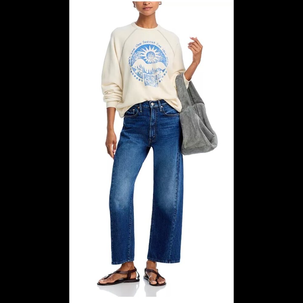 MOTHER Wide Leg Crop Jeans in Medium Blue half pipe